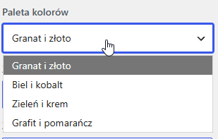 Lista czterech palet kolorystycznych motywu