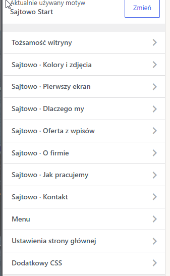 Sekcje ustawień motywu w panelu WordPressa